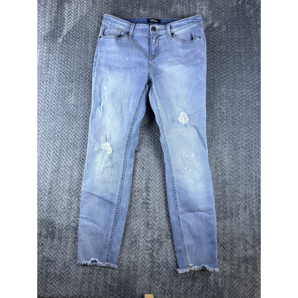 Buffalo David Bitton Jess Rip & Repair Mid Rise Skinny Jeans Women 6/28 Blue